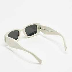 Pre Owned Prada White/Black SPR 17W  Symbole Rectangle Sunglasses