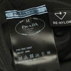 Pre Owned Prada Black Re-Nylon Enamel Triangle Bucket Hat M
