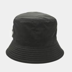 Pre Owned Prada Black Re-Nylon Enamel Triangle Bucket Hat M