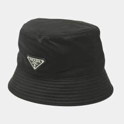 Pre Owned Prada Black Re-Nylon Enamel Triangle Bucket Hat M