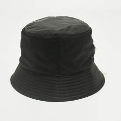 Pre Owned Prada Black Re-Nylon Enamel Triangle Bucket Hat M