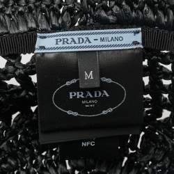 مملوكة مسبقًا Prada Black Logo Crochet Raffia Bucket Hat M