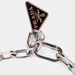 Pre Owned Prada Silver Tone Triangle Logo Charm Bracelet