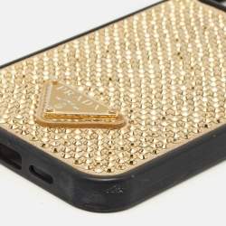 Pre Owned جراب آيفون 13 برو ماكس مزين بالكريستال أسود/ذهبي برادا