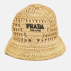 Pre Owned Prada Beige Raffia Bucket Hat M