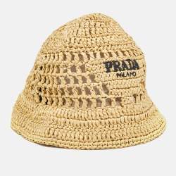 Pre Owned قبعة برادا بيج من الرافيا مقاس متوسط - ميديم