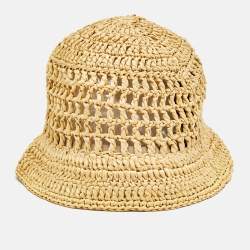 Pre Owned Prada Beige Raffia Bucket Hat M