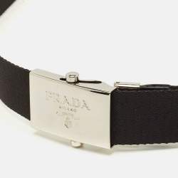 Pre Owned Prada Logo Plague Belt Black Fabric