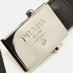 Pre Owned Prada Logo Plague Belt Black Fabric