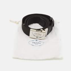 Pre Owned Prada Logo Plague Belt Black Fabric