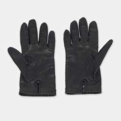 Pre Owned قفازات برادا جلد أسود مقاس 6.5