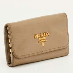 Pre Owned Prada Key Case Beige Leather 6 Hooks Key Holder