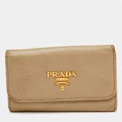 Pre Owned Prada Key Case Beige Leather 6 Hooks Key Holder