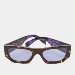 Pre Owned Prada Dark Brown Tortoise SPRA01 Square Sunglasses