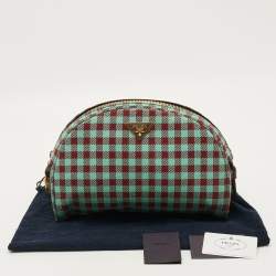 Pre Owned Prada Green/Red Gingham Check Jacquard Vichy Fabric Cosmetic Pouch