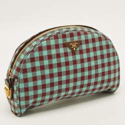 Pre Owned Prada Green/Red Gingham Check Jacquard Vichy Fabric Cosmetic Pouch