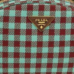 Pre Owned Prada Green/Red Gingham Check Jacquard Vichy Fabric Cosmetic Pouch