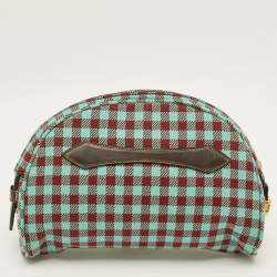 Pre Owned Prada Green/Red Gingham Check Jacquard Vichy Fabric Cosmetic Pouch