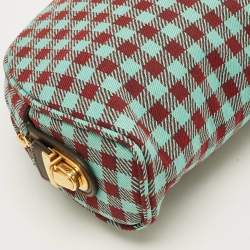 Pre Owned Prada Green/Red Gingham Check Jacquard Vichy Fabric Cosmetic Pouch