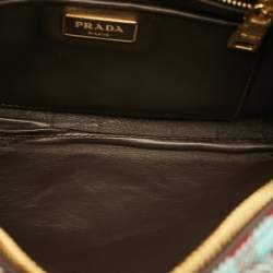 Pre Owned Prada Green/Red Gingham Check Jacquard Vichy Fabric Cosmetic Pouch