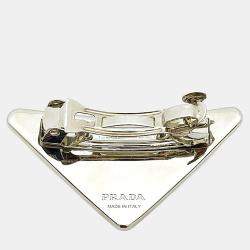 Pre Owned Prada Black Silver Triangle Logo Hairpin