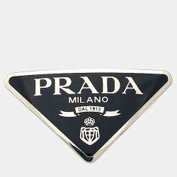 Pre Owned Prada Black Silver Triangle Logo Hairpin