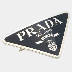 Pre Owned Prada Black Silver Triangle Logo Hairpin
