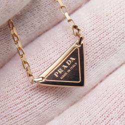 Pre Owned Prada Mini Triangle Pendant Necklace 18K Pink Gold