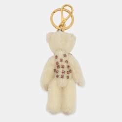 مملوكة مسبقًا Prada Cream Nylon Crystal Embellished Teddy Bear Bag Charm