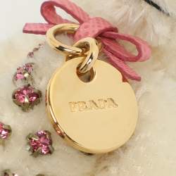 مملوكة مسبقًا Prada Cream Nylon Crystal Embellished Teddy Bear Bag Charm