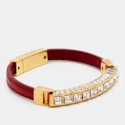 Pre Owned Prada Crystals Leather Gold Tone Brcelert S