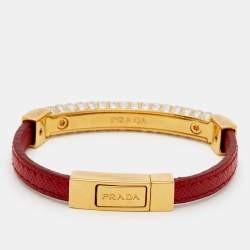 Pre Owned Prada Crystals Leather Gold Tone Brcelert S
