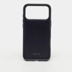 Pre Owned Prada Triangle Logo iPhone 17 Pro Max Cover Orange/Black Saffiano Leather and Rubber