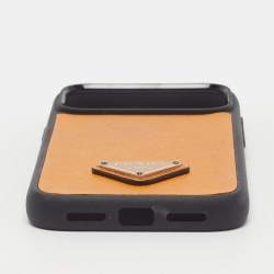 Pre Owned Prada Triangle Logo iPhone 17 Pro Max Cover Orange/Black Saffiano Leather and Rubber