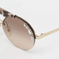 Pre Owned  Prada Brown Gradient SPR 52U Ornate Crystal Embellished Round Sunglasses 