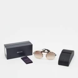 Pre Owned  Prada Brown Gradient SPR 52U Ornate Crystal Embellished Round Sunglasses 