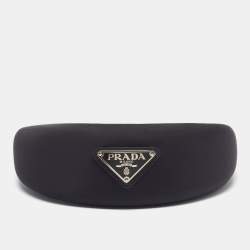 Pre Owned Prada Re-Nylon Triangle Logo Black Wide Headband 