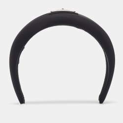 Pre Owned Prada Re-Nylon Triangle Logo Black Wide Headband