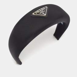 Pre Owned Prada Re-Nylon Triangle Logo Black Wide Headband