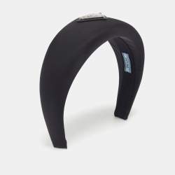 Pre Owned Prada Re-Nylon Triangle Logo Black Wide Headband