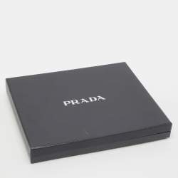 Pre Owned Prada Black Logo Geometric Jacquard Knit Wool and Silk Fringe Scarf 