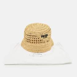 Pre Owned Prada Beige Logo Crochet Bucket Hat M