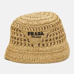 Pre Owned Prada Beige Logo Crochet Bucket Hat M