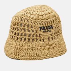 Pre Owned Prada Beige Logo Crochet Bucket Hat M