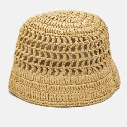 Pre Owned Prada Beige Logo Crochet Bucket Hat M