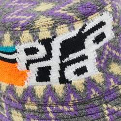Pre Owned Prada Purple Shetland Chevron Logo Intarsia Knit Bucket Hat S