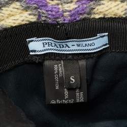Pre Owned Prada Purple Shetland Chevron Logo Intarsia Knit Bucket Hat S