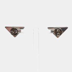 مملوكة مسبقًا Prada Silver Triangle Logo Earrings