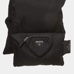 Pre Owned Prada Black Padded Re-Nylon and Wool Triangle Logo Scarf 