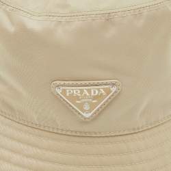 Pre Owned Prada Beige Re-Nylon Triangle Logo Bucket Hat S